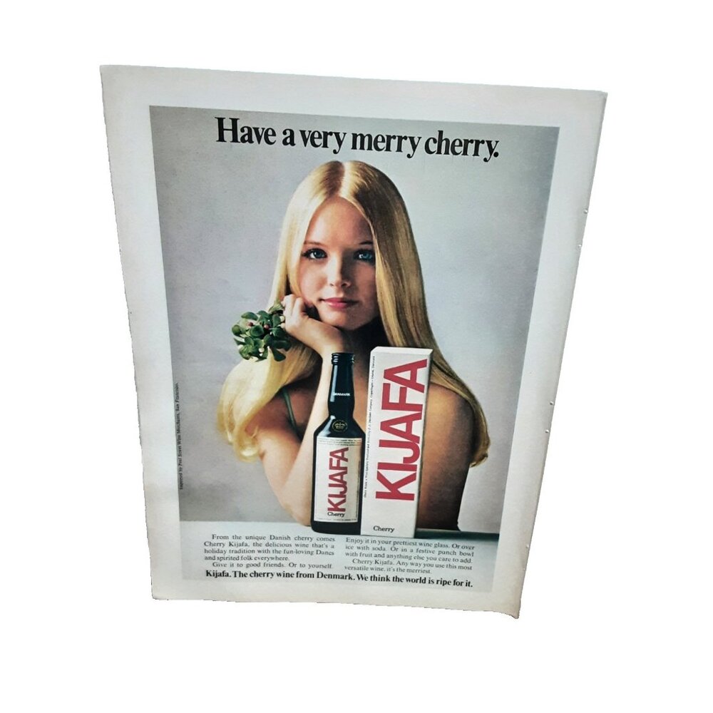 1974 Kijafa Cherry Wine Ad Vintage Print Denmark Liquor Bar Decor Merry Cherry